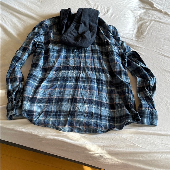 American Eagle Outfitters Blue Plaid Hooded Shirt Jacket - Picture 5 of 5
